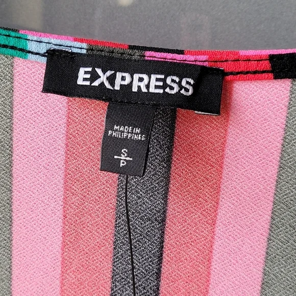 Express Spring Colorful Striped Blouse W/Strap Size S/P Short Sleeve V Neck NWT - Picture 4 of 10
